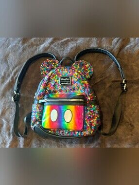 Disney Parks Loungefly Rainbow Sequin Mickey Ears Mini Backpack